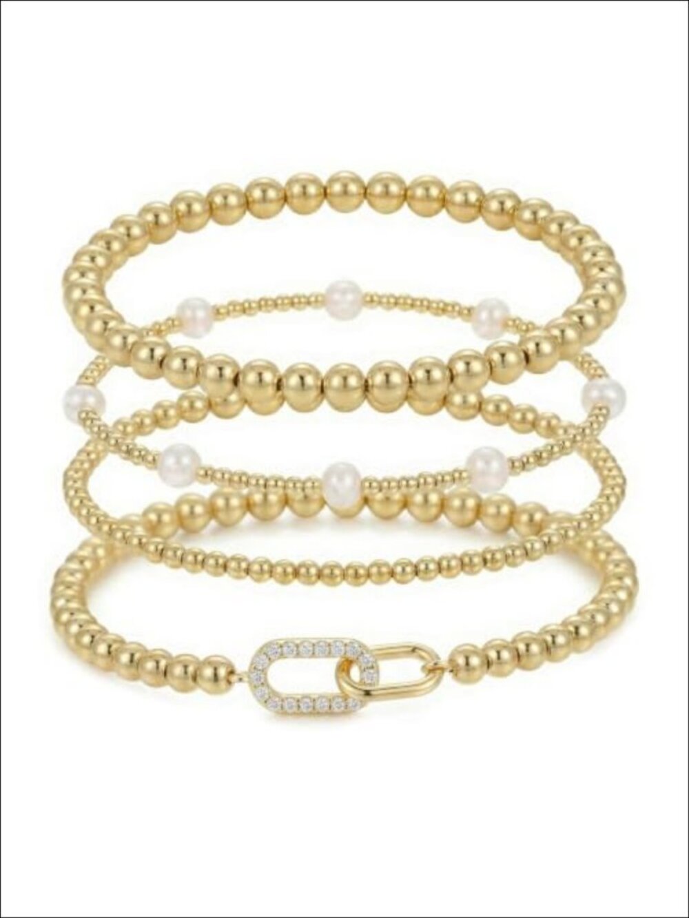 4Pcs Gold Plated Beaded Pearl Bracelet Set Women Stretch Stackable